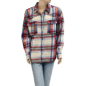 Free Pople We The Free Plaid Printed Shirt Top Buttondown Cotton S-28 NEW 279487